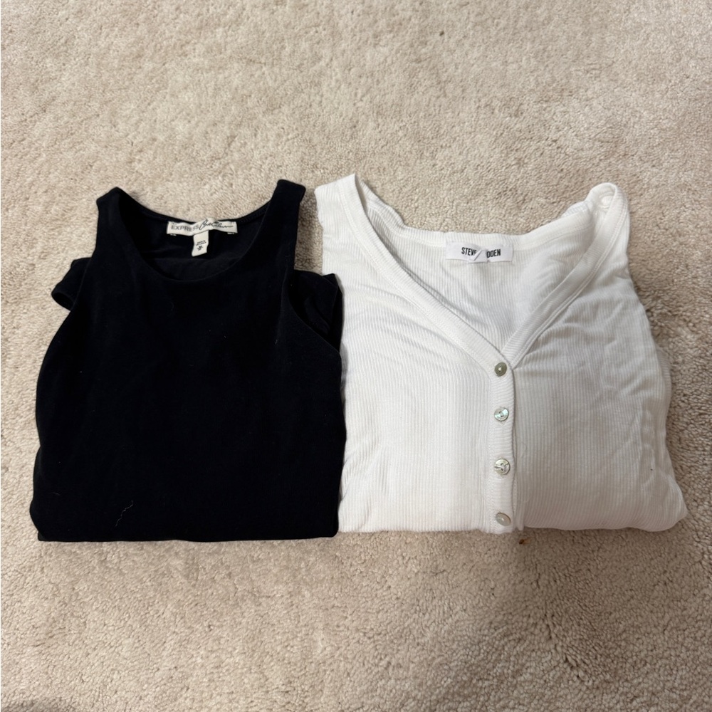 Express Black body suit and a Steve Madden white body suit